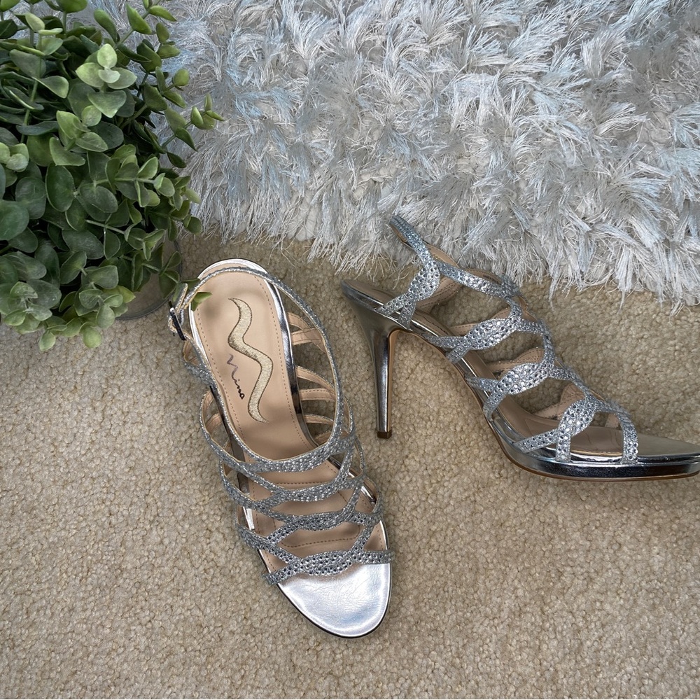 Nina 10 Silver Dress Heel Sandals Bridal Wedding Prom